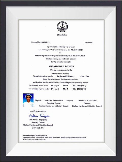 Registered nurse certificate,🏥 Thailand Nursing and Midwifery Council,